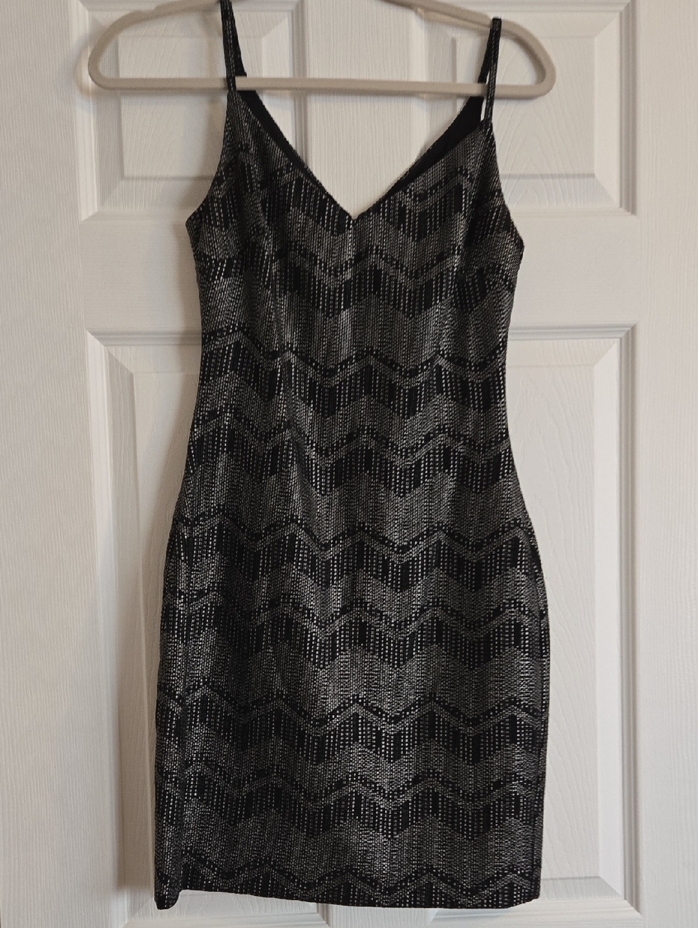 Guess Black and Silver Printed Sequin Mini Dress